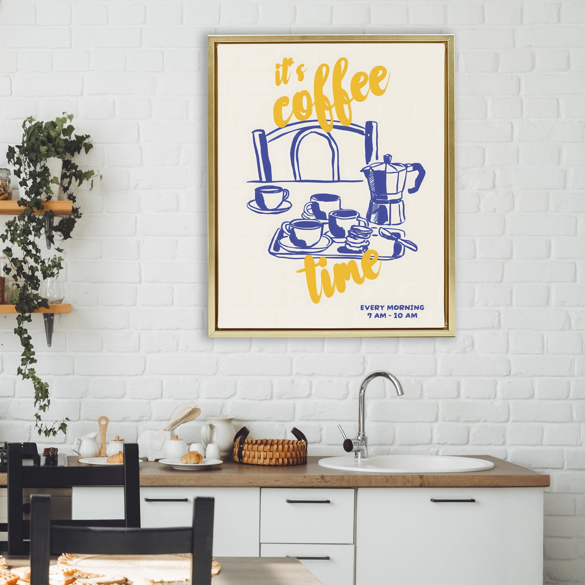 Stupell Industries It's Coffee Time Breakfast Ritual Gold Framed Floater Canvas Wall Art, design by The Prints Vibe