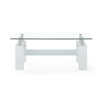 Global Furniture Rectangle Glossy White Coffee Table with Clear Glass Top