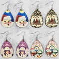 thumbnail image 2 of Wood Print Merry Christmas Trees Leopard Snowman Santa Claus Teardrop Earrings, 2 of 9