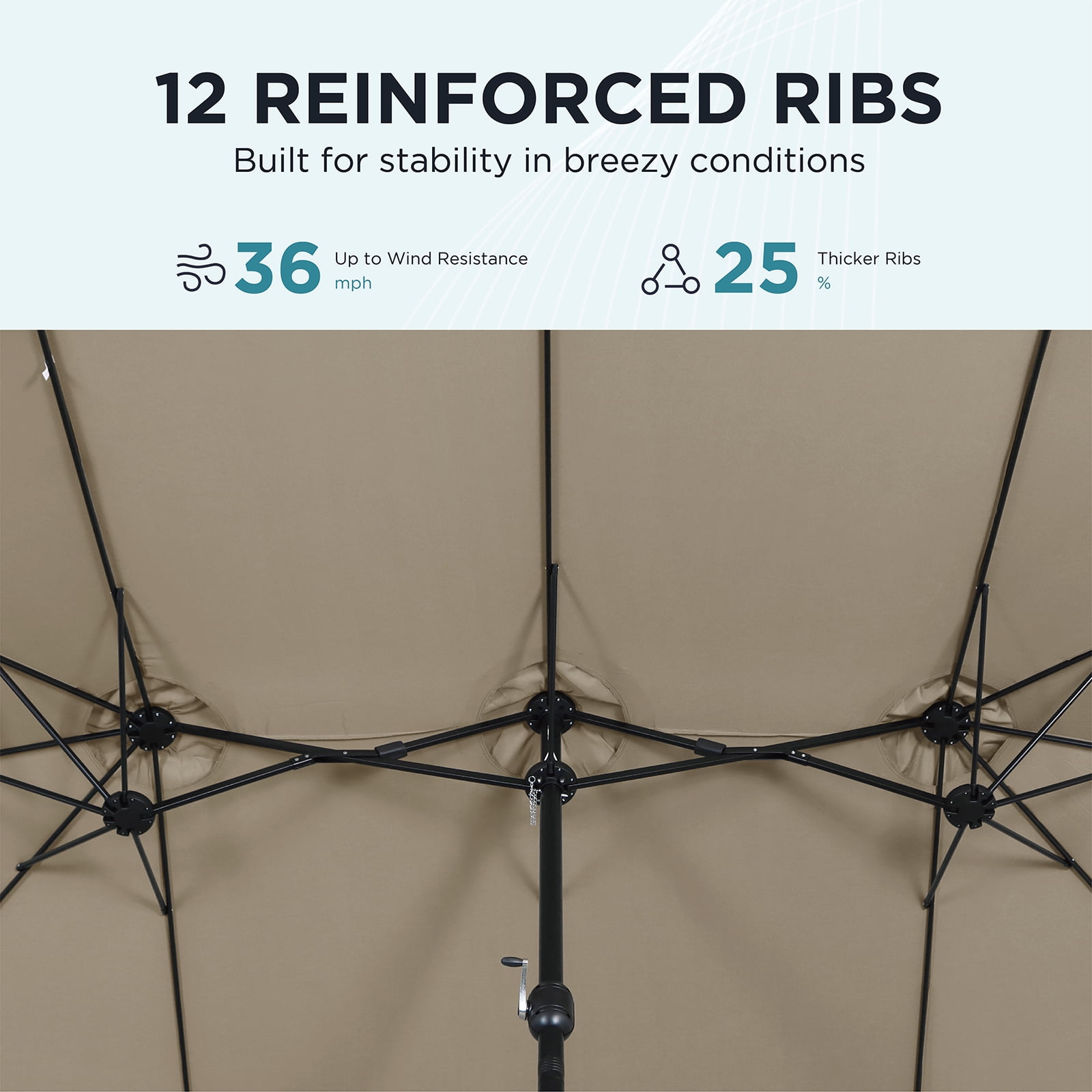 AE Outdoor 15FT Triple-Head Patio Umbrella with Base & Sandbags – Double-Tier Vented Canopy, Smooth Crank Lift, UV & Water Resistant Fabric – Perfect for Outdoor Dining, Poolside