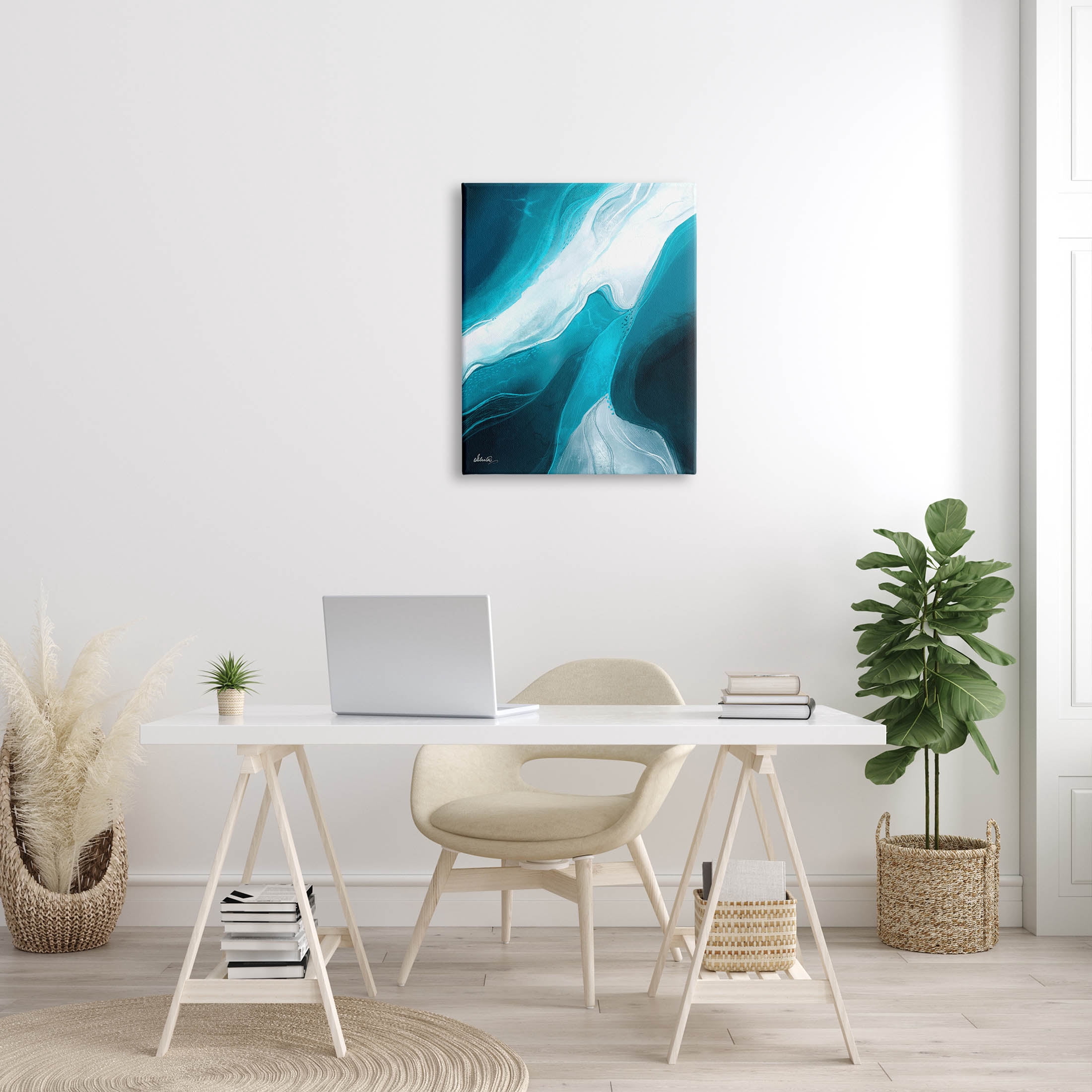 Fluid Blue Shapes Arrangement Abstract Graphic Art Gallery Wrapped Canvas Print Wall Art