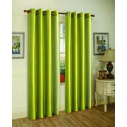 J&V Textiles Faux Silk Window Curtain Set with Two Curtain Panels and Hanging Grommets, 84" Long (Lime Green)