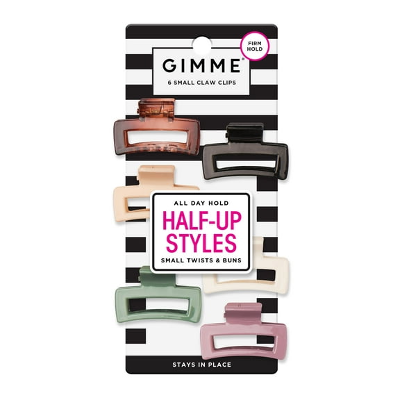 Gimme Small Rectangle Claw Clip for Fine Hair, Assorted Colors, 6 Count