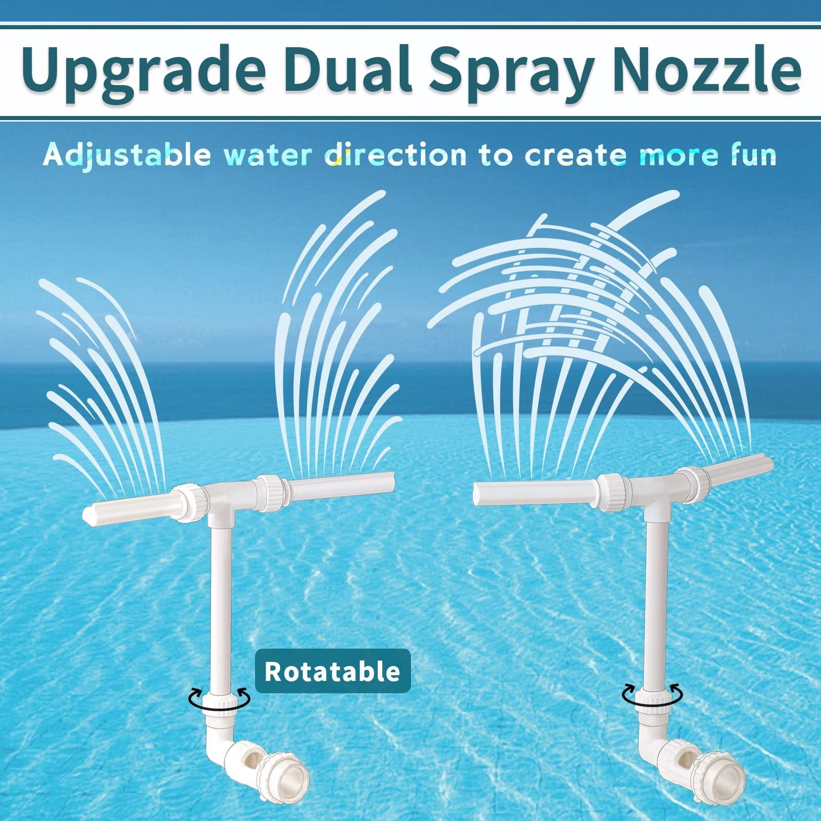 Dual Head Swimming Pool Fountain Sprinkler, Adjustable Waterfall Spray for Above Ground Pool, Water Cooler for Swimming Pool Fish Pond Garden Backyard Decor(Double ended fountain)