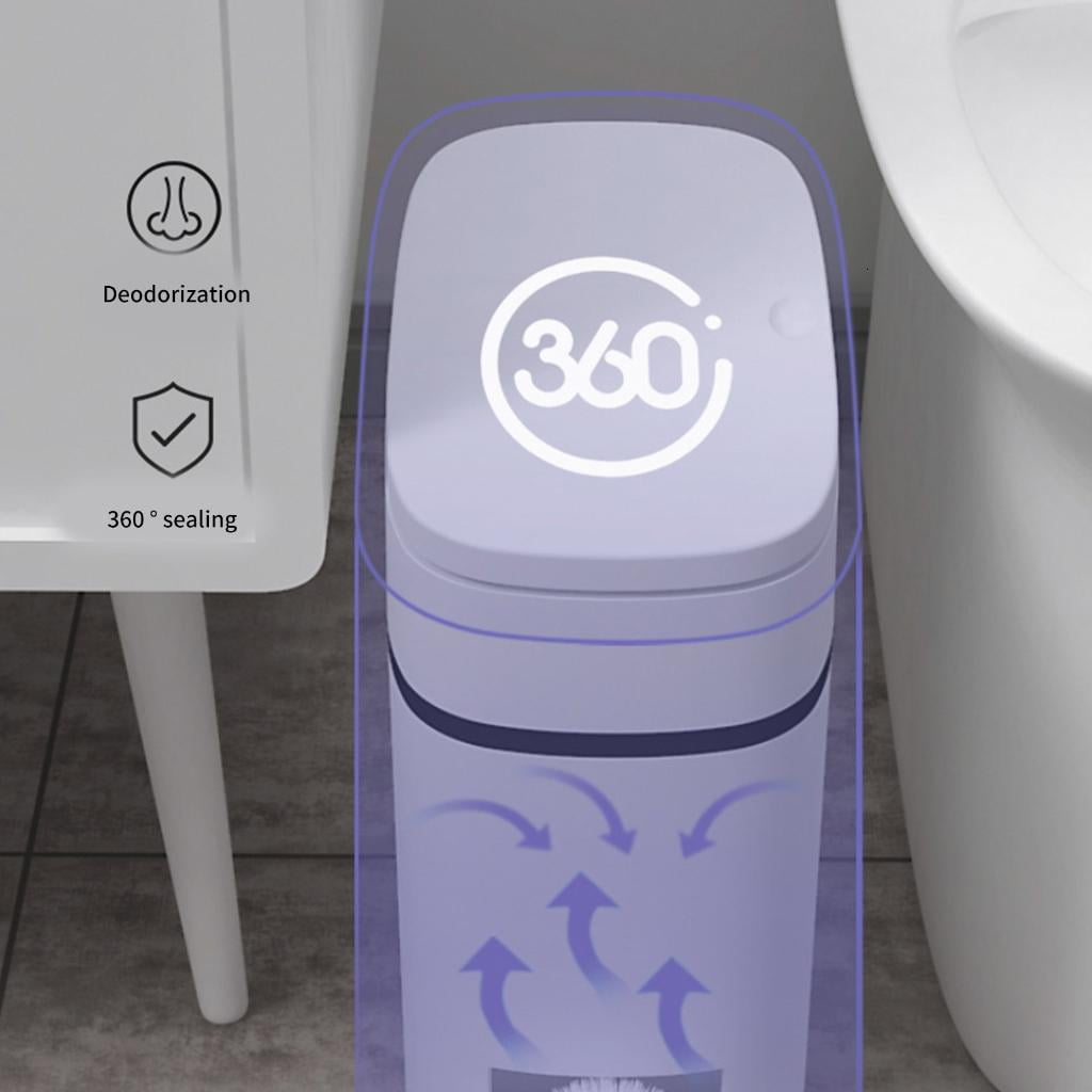 Giaone 14L Bathroom Trash Bin Trash Can With Lid & Featuring Toilet Brush Holder