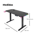 thumbnail image 3 of Escritorio Gamer De Altura Ajustable de Fibra de Carbono con Luces LED RGB Ganchos para Audifonos y Portavasos (Color Negro/Rosa), 3 of 9