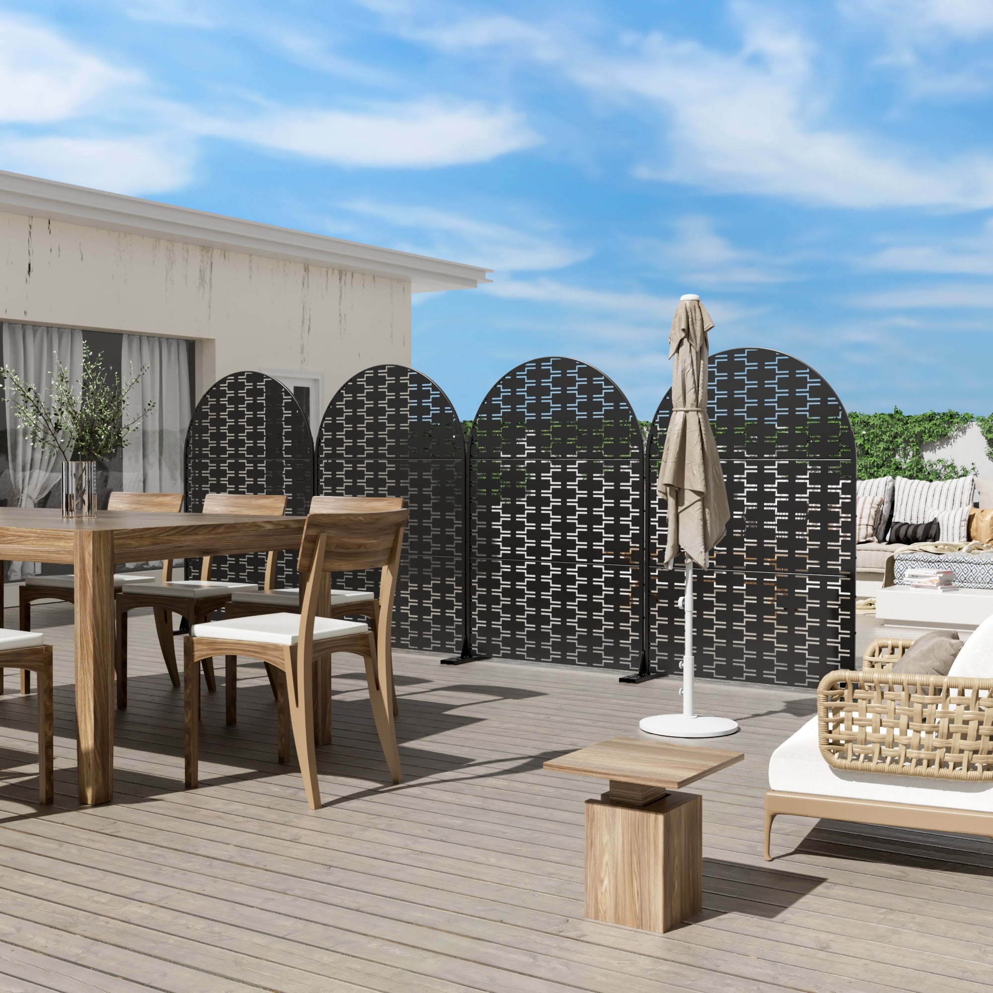 MAYEERTY Weatherproof Galvanized Steel Screen, Windproof Garden & Patio Divider,Bricks,Black