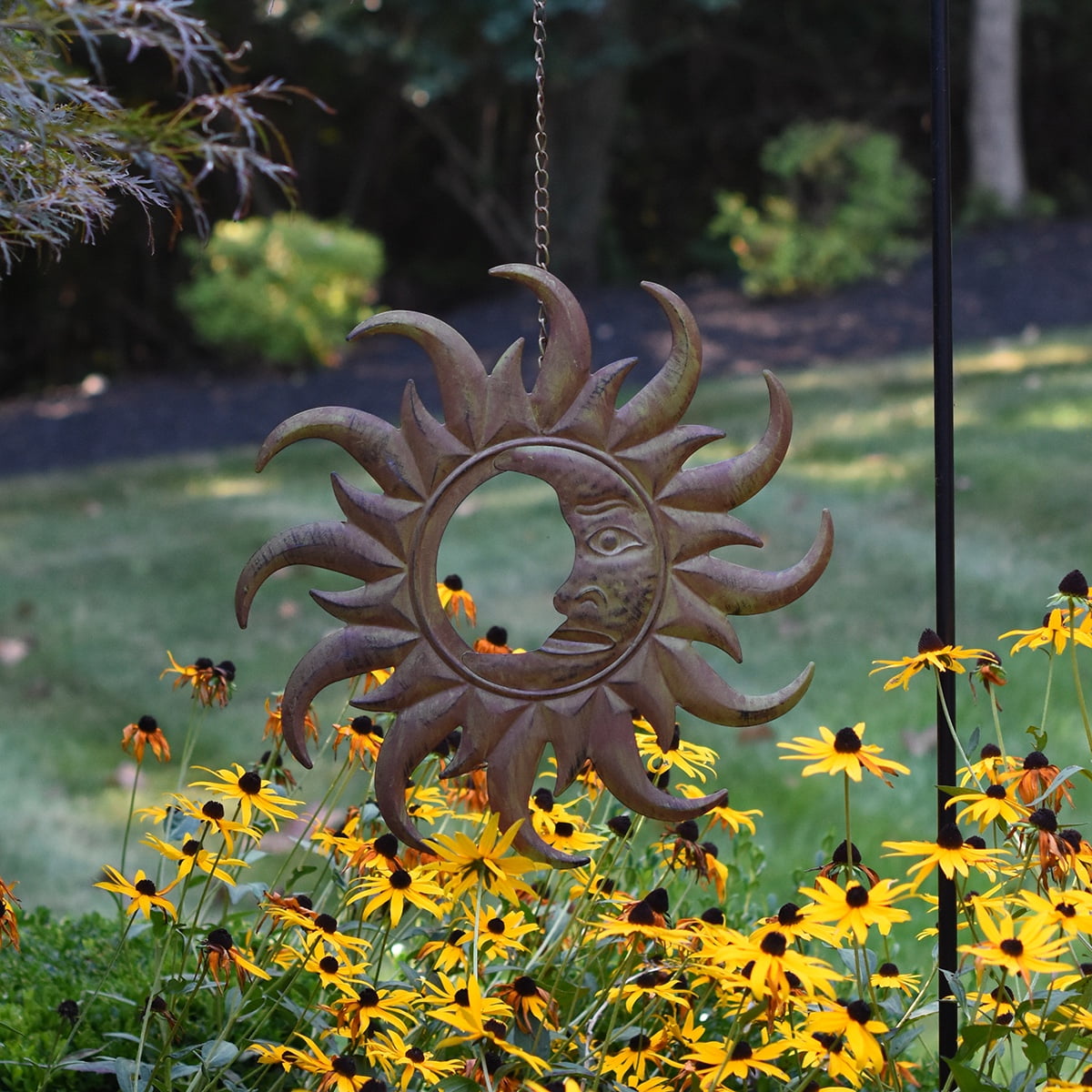 Sun Moon Celestial Harmony Hanging Sculpture Indoor Outdoor Wall Decor Garden Metal Yard Art
