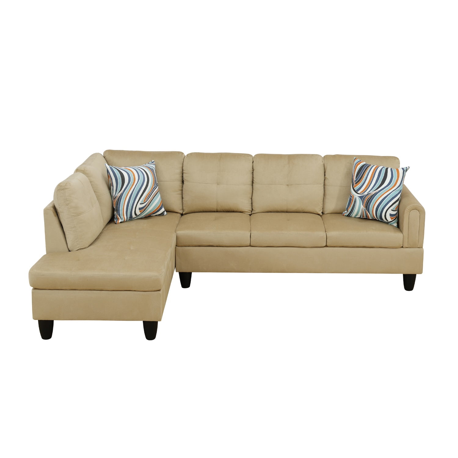 Hommoo L Shaped Couch Set Sectional Sofa, Flannel Living Room Furniture Set, 4-Seat Couches and Sofa for Home, Apartment, Dorm, Beige(No Ottoman)