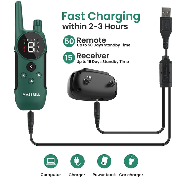 Masbrill Dog Shock Collar 2 Remotes, Waterproof Rechargeable Electric Dog Training Collar with Remote, 2000Ft 3 Modes Beep Vibration Safe Shock,Green