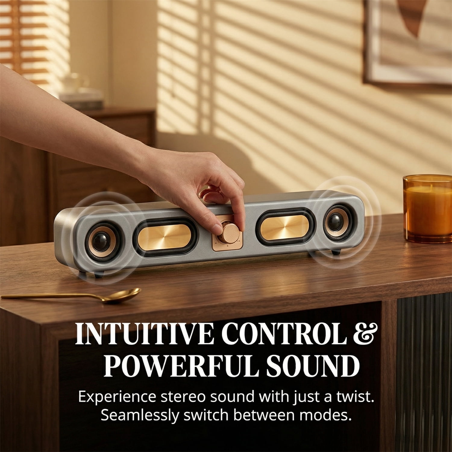 RIDWIND Retro Wood Bluetooth Speaker, Portable Vintage Wireless Speaker with 10W Stereo Sound, Mini Desktop Speaker for Home, Cafe, Office,Gray