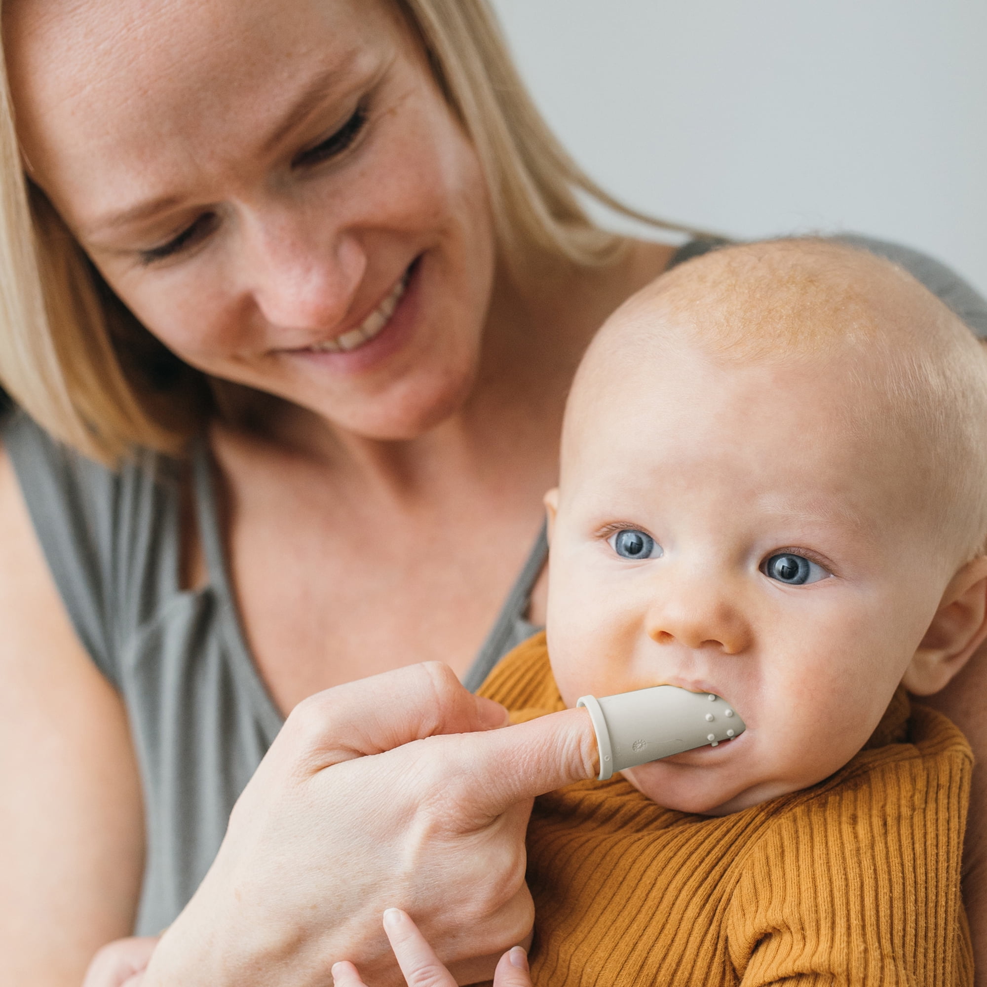 Dr. Brown's 100% Silicone Baby Finger Toothbrush, Gray/Green + Strawberry Baby Toothpaste, 0-3Y