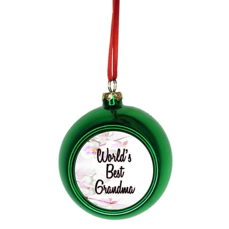 World's Best Grandma - Orchids Bauble Christmas Ornaments Green Bauble Tree (Best Light For Orchids)