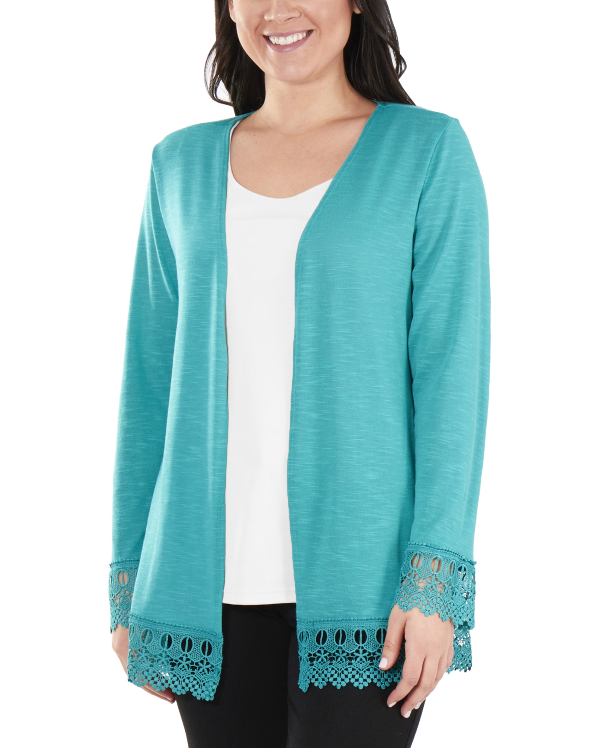 Open Front Lace Trim Cardigan