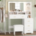 thumbnail image 5 of Ataucjin Vanity Desk, Makeup Vanity Desk with Mirror & 9 LED Light Bulbs, 5 Large Drawers and 3 Tiers of Open Shelves for Bedroom, 5 of 7