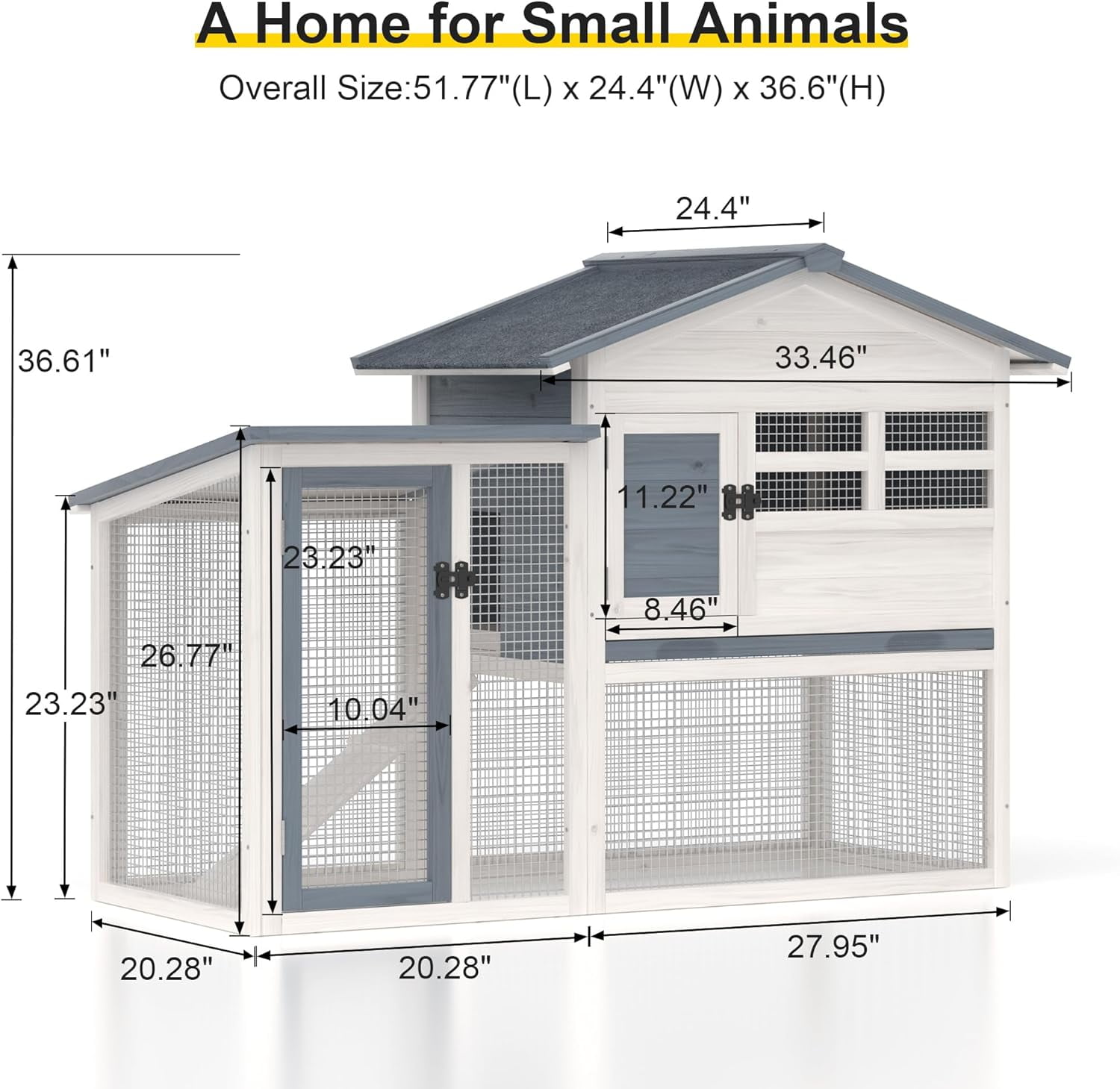 Rabbit Hutch Indoor Bunny Cage Outdoor Chicken Coop Bunny House Wooden Guinea Pig Cages with Waterproof Top, Pull Out Tray & Ramp