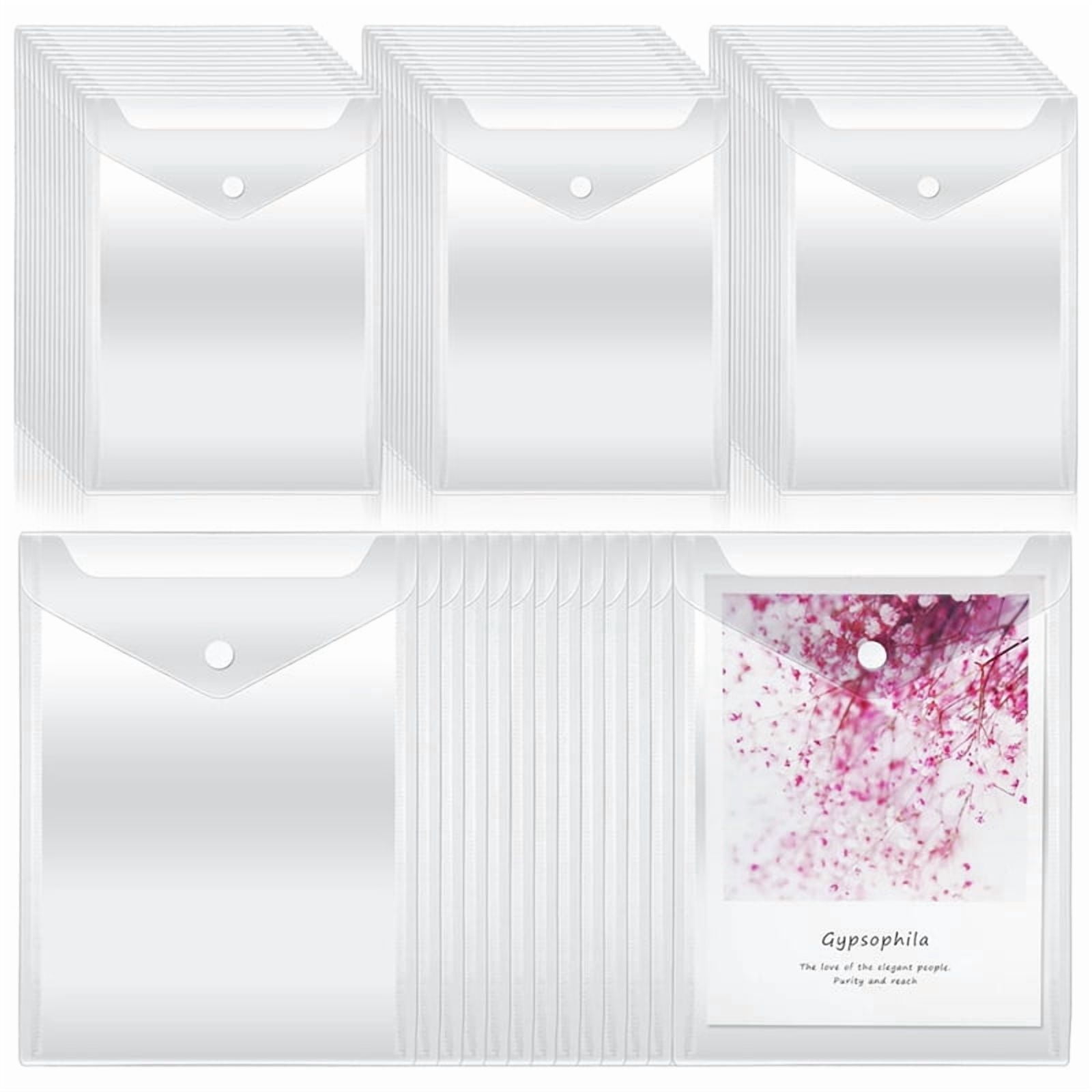 50Pcs Clear Plastic Envelopes with Snap Button Stamp and Die Storage Pockets for School Home Office 7.08 X 9.44Inch