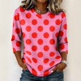 thumbnail image 2 of JULMCOMO Shirts for Women Polka Dot 3/4 Sleeve Crew Neck Casual Loose Fit T Shirts Retro Dot Trendy Comfy Tunic Tops Hot Pink L, 2 of 6