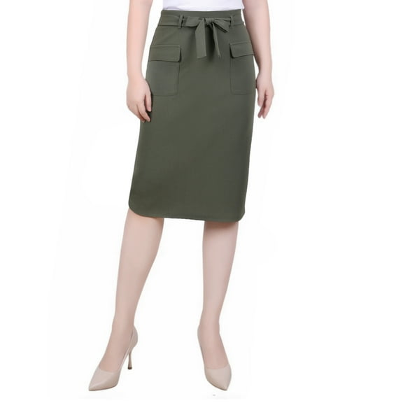 Petite Slim Belted Scuba Crepe Skirt