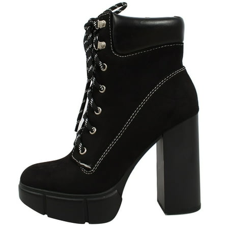 

Soda Women s Lace Up Faux Suede Hiker Booties Black 9 M US