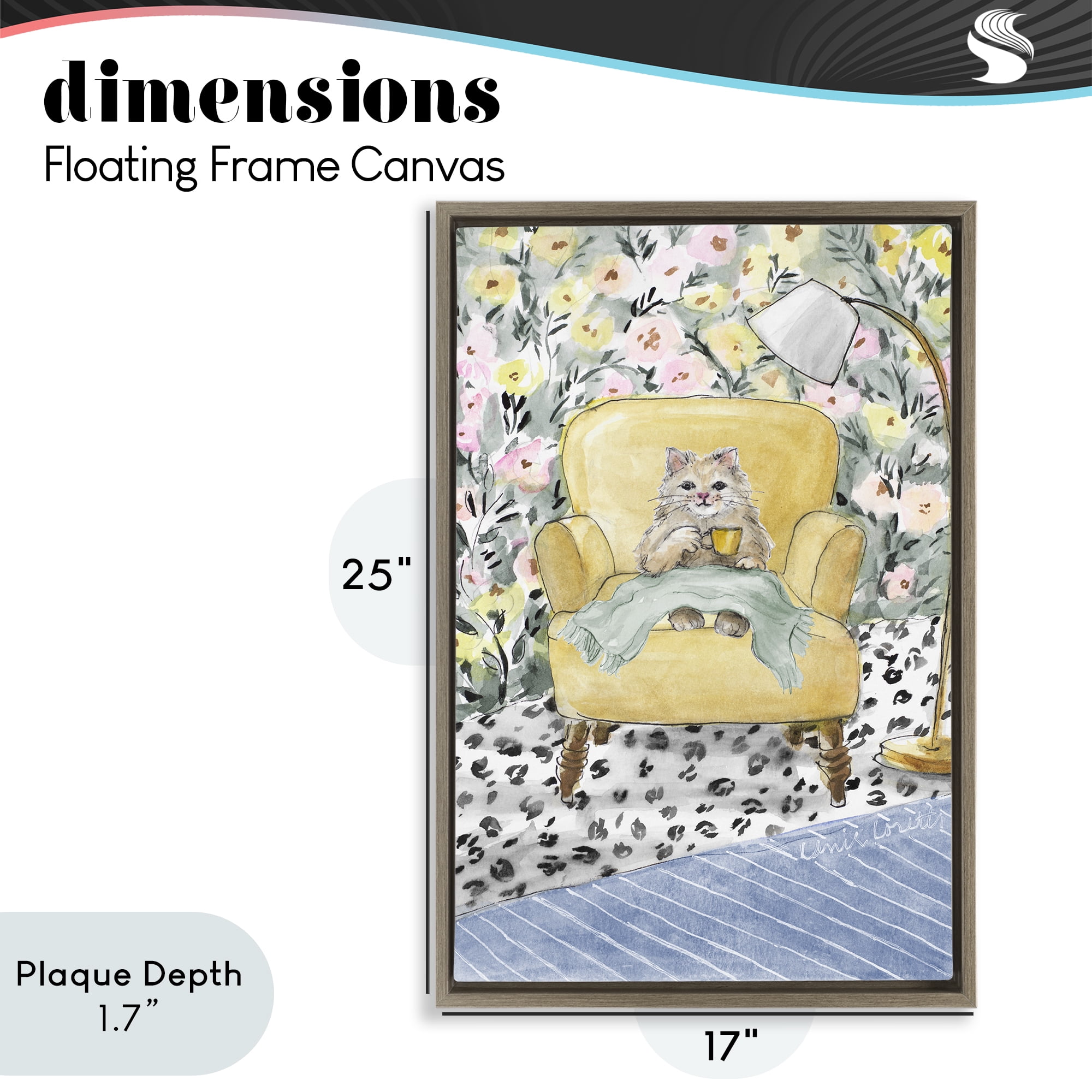 Stupell Industries Cozy Cat Corner Brown Framed Floater Canvas Wall Art, design by Lanie Loreth