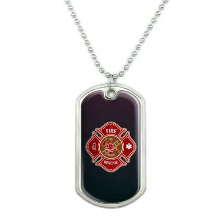 Sterling Maltese Cross - Firefighter Fire Rescue Maltese Cross Military Dog Tag Pendant Necklace with Chain