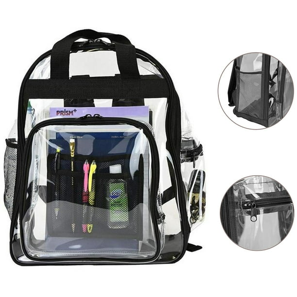 Mochila transparente grande y resistente: mochila transparente de PVC transparente a prueba de congelación con correas ajustables para el trabajo, control de seguridad, eventos deportivos (negro)