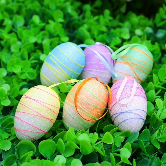Riguas Easter Tree Ornaments Hanging Easter Eggs, 30pcs Multicolored Easter Tree Decorations, Hand Painted Eggs Easter Ornaments for Tree Basket DIY Crafts Easter Party Favors