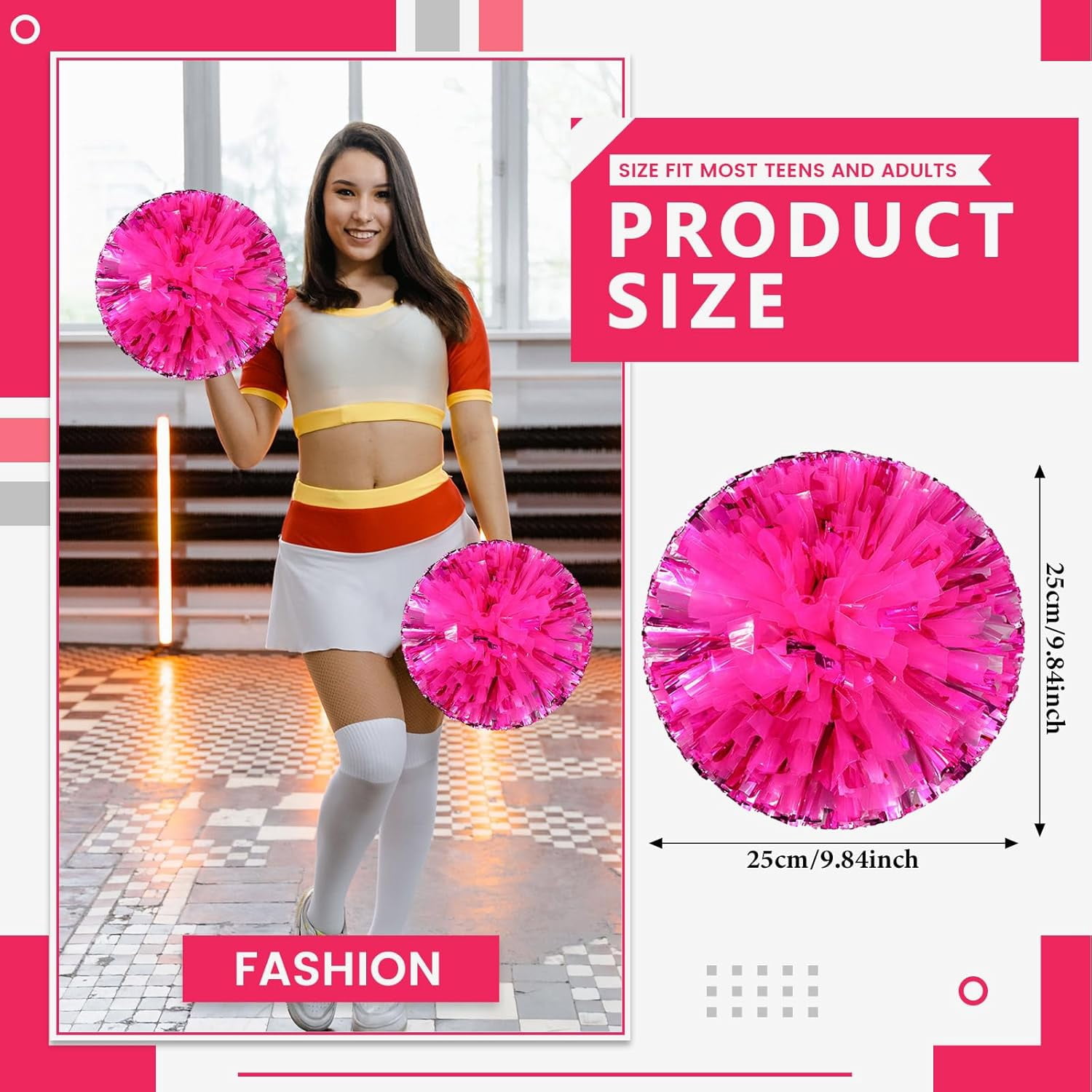 24 Pcs Cheerleading poms,pom poms Cheerleading with Finger Holes Metallic Foil Cheer Pom Pomsfor Dance, Matches, Team Spirit Sports (Mixed Blue)