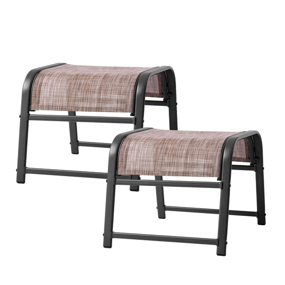 FUNDAZE Patio Ottoman 2-Pack, Outdoor Footrest Stools – Waterproof & Lightweight for Balcony, Backyard, Deck, Indoor Use, Beige