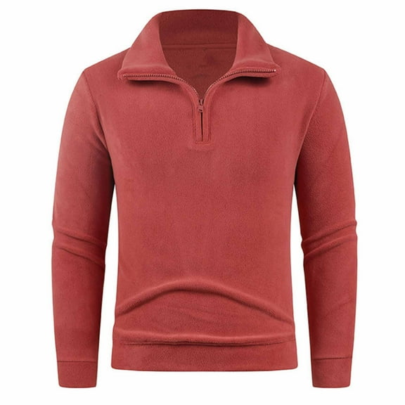 SYMOID Mens Warm Half-Zip Pullover - 100% Polyester Red Stand-Up Collar Top for Cool Weather/Casual/Outdoor, Sizes M-XXXXL,Size M