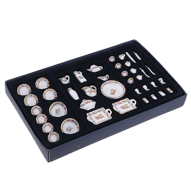 Alnicov Juego De Té En Miniatura 15 Piezas – Porcelana Con Estampado Floral, Escala 1:12, Ideal Para Casa De Muñecas Y Decoración, Regalo Para Coleccionistas