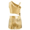 thumbnail image 3 of iiniim Girls Metallic Ballroom Latin Dance Dress Tassel Crop Top and Fringe Skirted Shorts 2 Piece Outfit Gold 14, 3 of 7