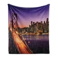 thumbnail image 1 of Cityscape Soft Flannel Fleece Blanket, City at Night Bridge on River Skyscrapers Cities USA Themed Water Arts Print, Cozy Plush for Indoor and Outdoor Use, 60" x 80", Purple Orange, by Ambesonne, 1 of 5
