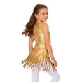 thumbnail image 2 of Haitryli Girls Sequins Tassel Jazz Latin Dance Dress Outfits Metallic Crop Top with Briefs Skirt for Ballroom Dancing Gold 12, 2 of 7