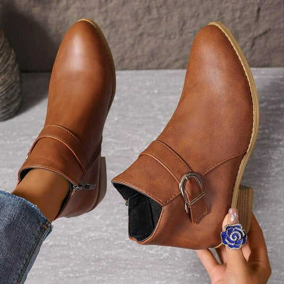 Tawop Women Boots Chunky Low Heel Round Toe Fall Boots