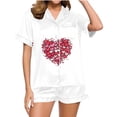 thumbnail image 2 of Fewfanhot Women's Valentine's Pajama Set - Printed Stand Up Collar Short Sleeved Top with Pockets & Shorts, Breathable Sleepwear, 2 of 5
