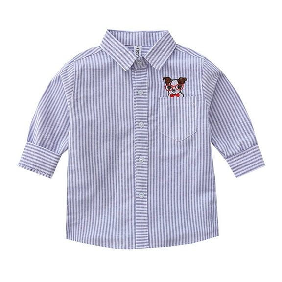 Edvintorg 2-7 Years Boys Clothes Long Sleeve Shirts for Girls Kawaii Striped Puppy Print Casual Turndown Collar Button Shirts With Pocket Spring Fall Cotton Tshirts for Kids