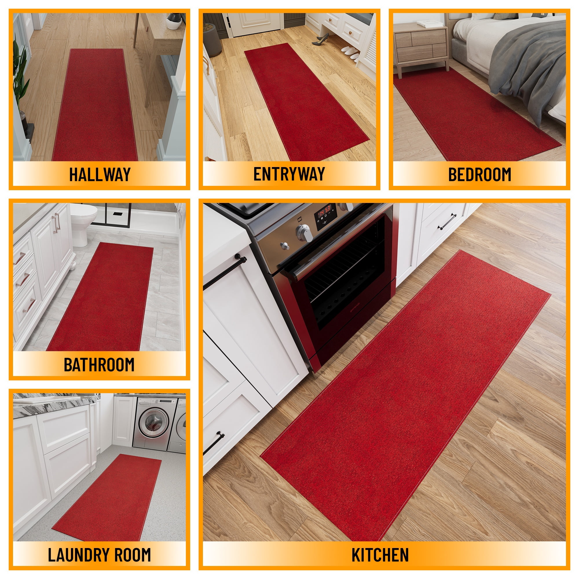 Ottomanson Hallway Runner Rug 2x7 Non-Slip Rug for Kitchen Bedroom Entryway, 1'10" x 7', Red