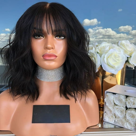 UTOURS Women's Short Black Curly Bobo Wig Brazilian Full Wig Bob Wave Natural Wigs