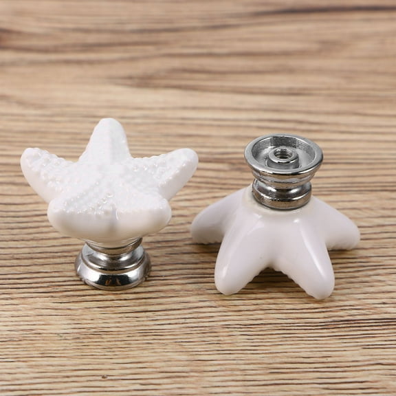 WHAMVOX  4 PCS Ceramic Door Knobs Star Cabinet Kitchen Handles Hardware Child White