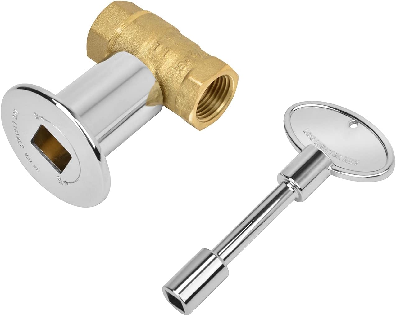 Straight Gas Key Valve Kit with Flange and 3 Inches Key, Chromed Finish
