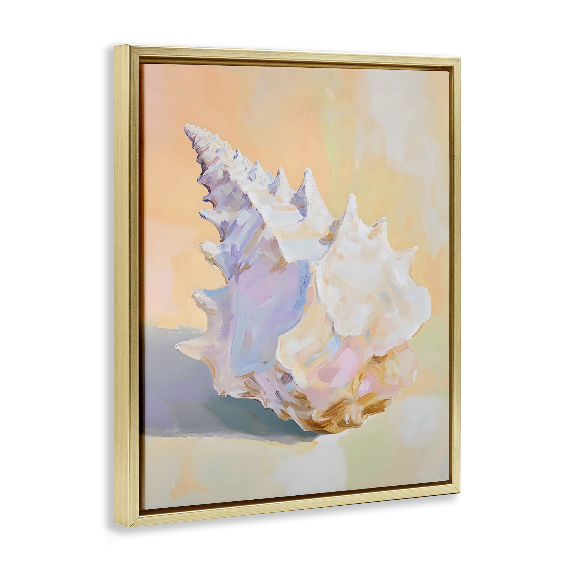 Stupell Industries Vintage Shell in Pastel Light Gold Framed Floater Canvas Wall Art, design by The Prints Vibe