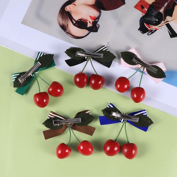 Supvox Bow Ribbon Hair Clip Cherry Shape Fabric 5Pcs Blue for Teens