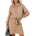 thumbnail image 1 of Asyoly Womens Knit Belt Turtleneck Sweater Dress Long Sleeve Solid Color Casual Winter Pullover Loose Jumper Dresses, 1 of 10
