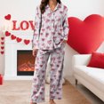 thumbnail image 4 of Drie Funny Pajamas for Women Womens Satin Pajama Set Classic Pattern Silky Pj Sets Button Down Sleepwear Loungewear Brick Red,2XL, 4 of 6