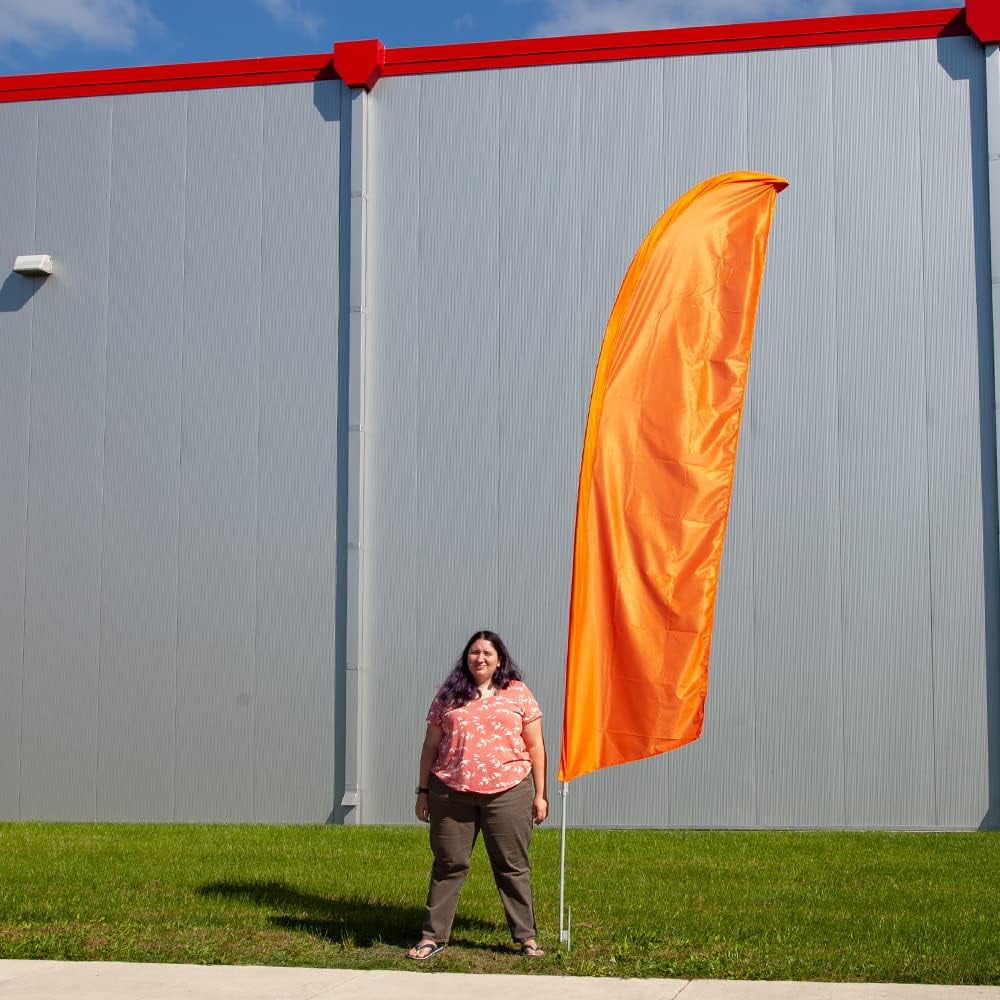 Vispronet Solid Medium Orange Feather Flag, 2.6ft x 11.2ft Swooper Flag, Flag Only