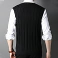 thumbnail image 6 of ZCFZJW Men's Sleeveless Sweater Vest Lightweight Casual Fall Winter Solid Color Striped Knitted V-Neck Cotton Vest Pullover Jumper Tops Black M, 6 of 6