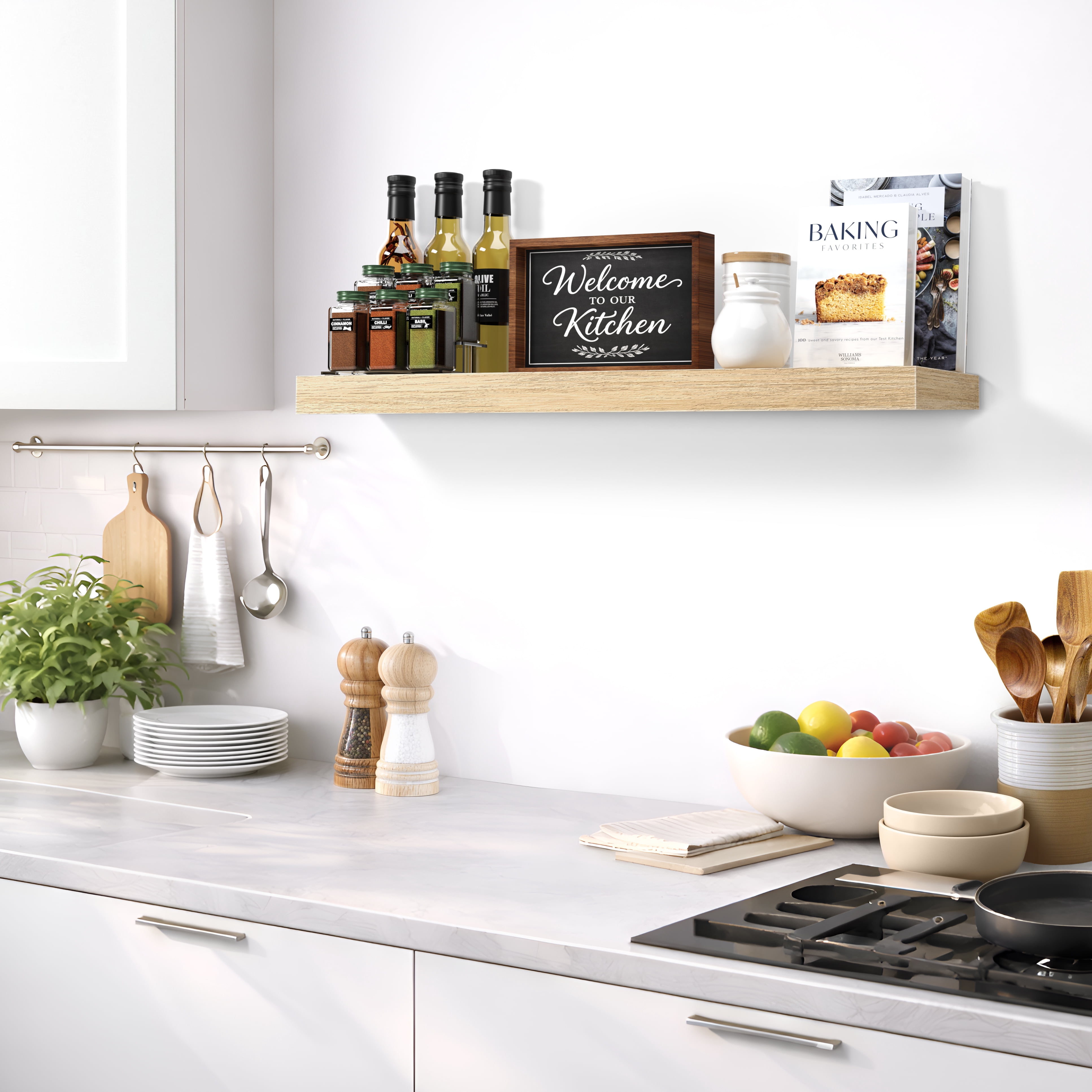 Sorbus 35" Floating Wall Shelf, Maplewood, Invisible Brackets, Bathroom, Bedroom & Home Decor
