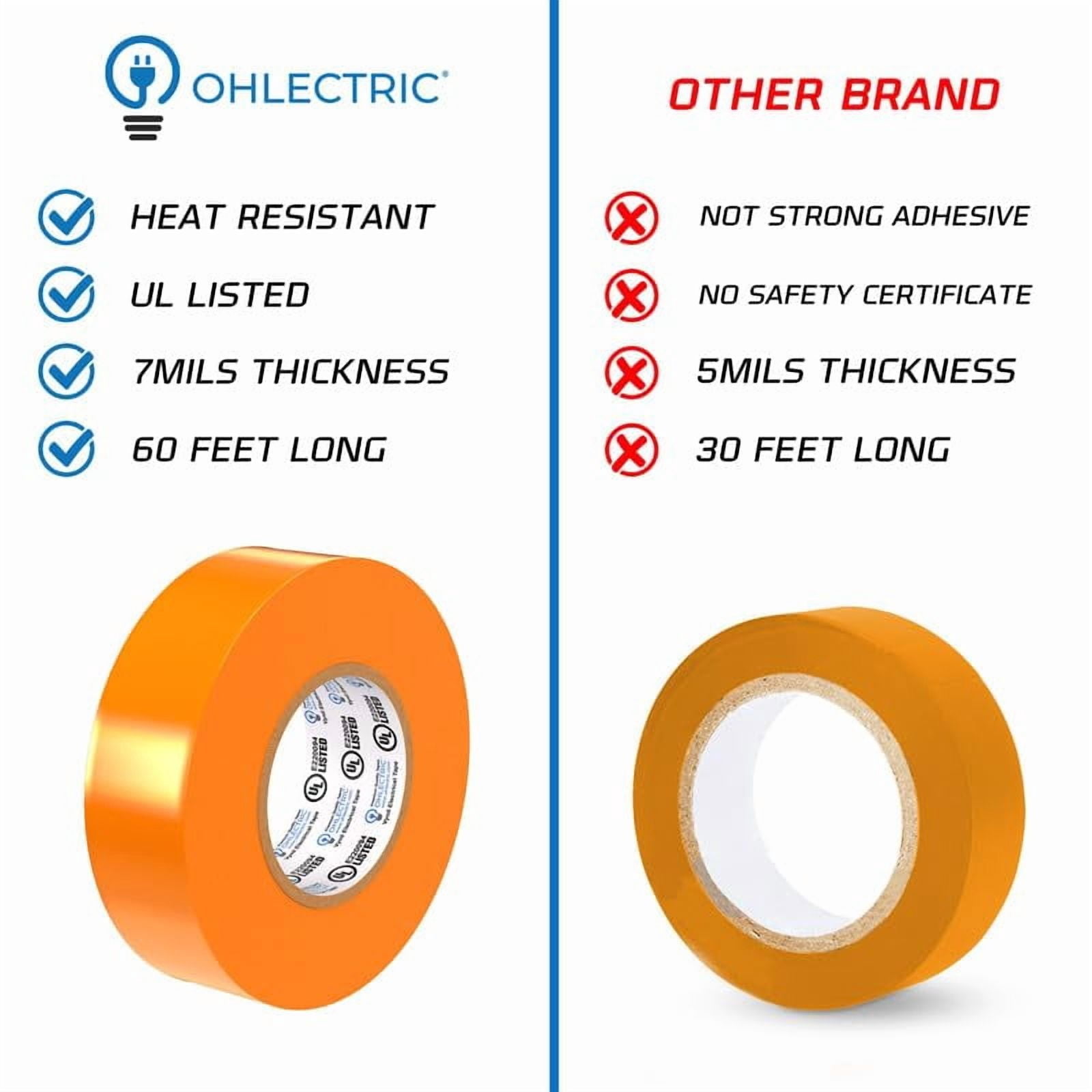 OHLECTRIC Professional Grade Vinyl Electrical Tape (20 Pack) Orange - 7 Mil Thick Flame-Retardant, Heat & Weather Resistant 3/4 Inch x 60 Feet | Ideal for Contractors & Electricians